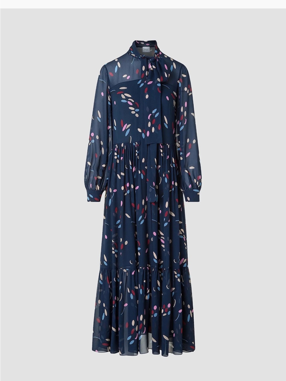 Akris Punto Navy Leaf-Print Long Sleeve Maxi Dress